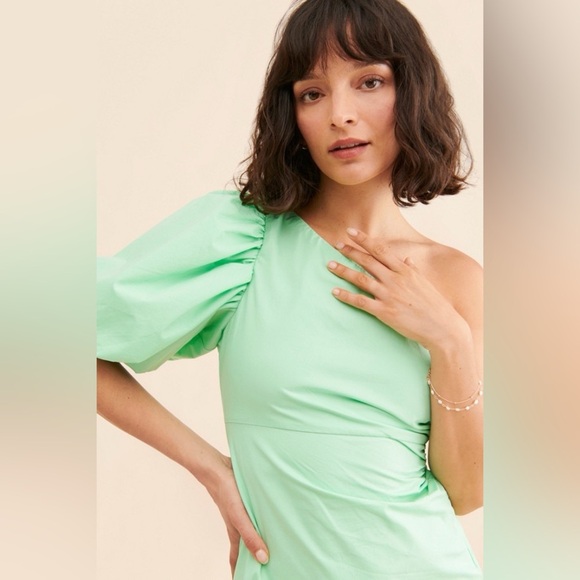 New! Aureta x Anthropologie One-Shoulder Mini Dress Light Green 45195 - Picture 4 of 14